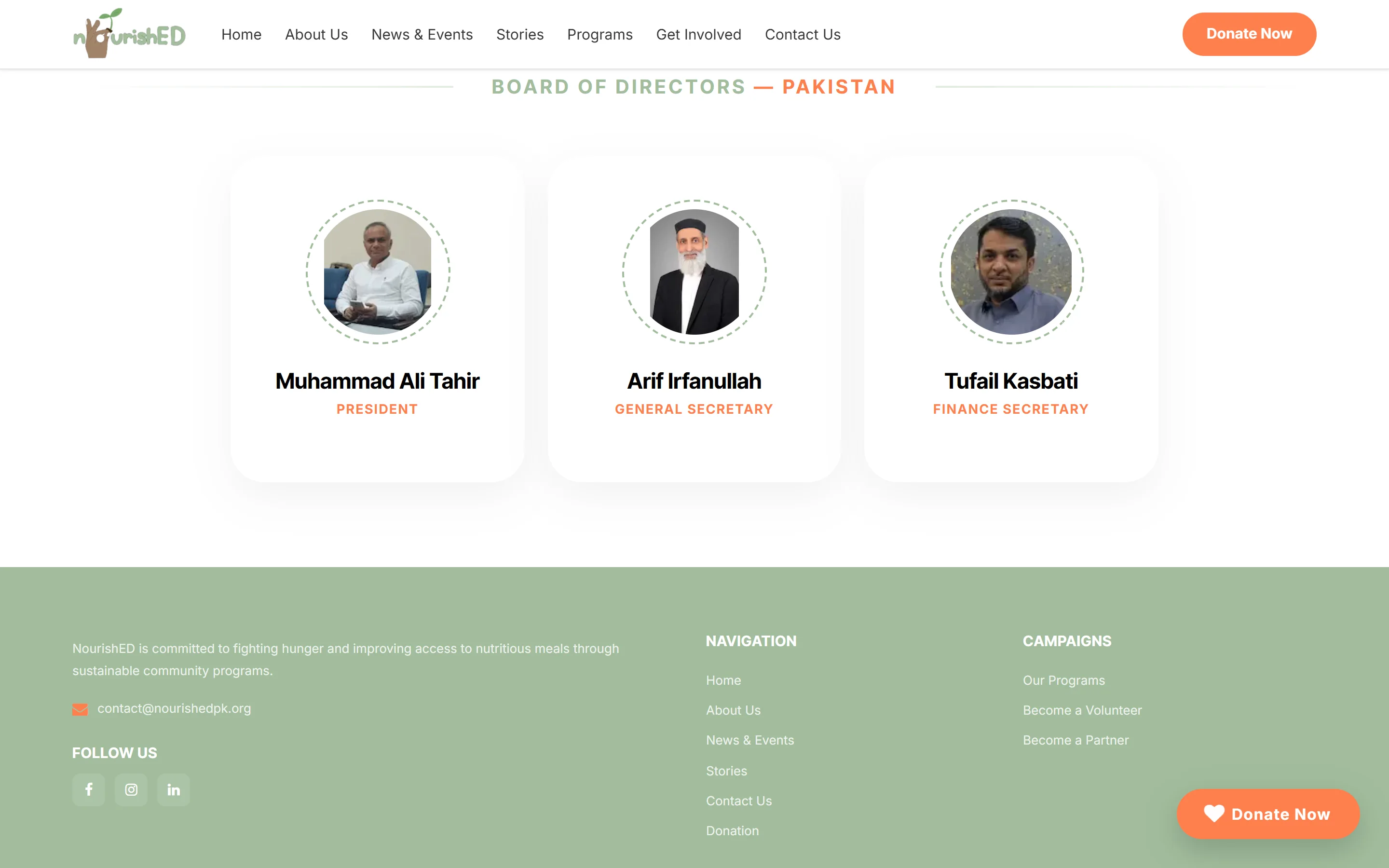 NourishED Welfare Trust Board of Directors team grid