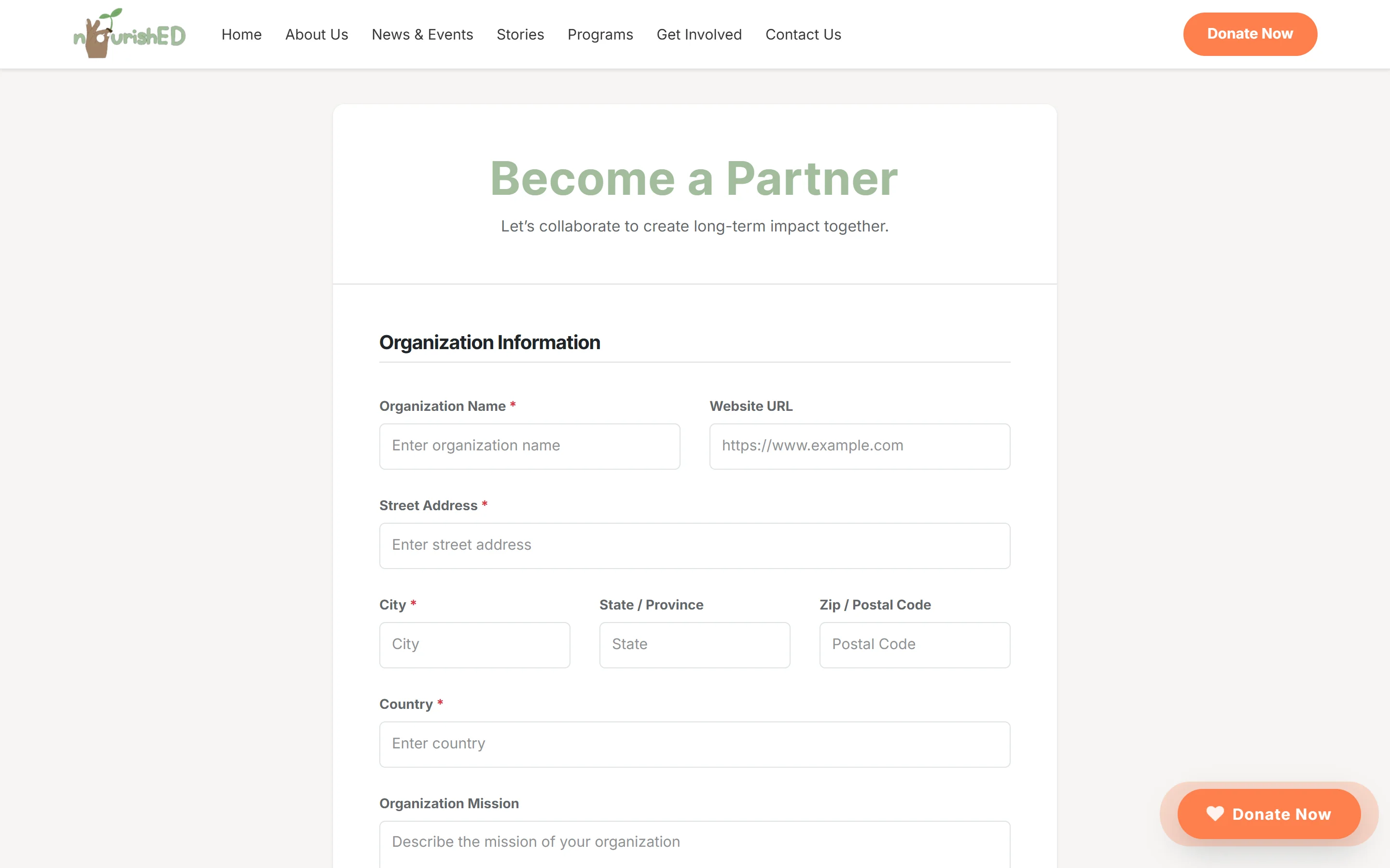 NourishED Welfare Trust corporate partner inquiry form