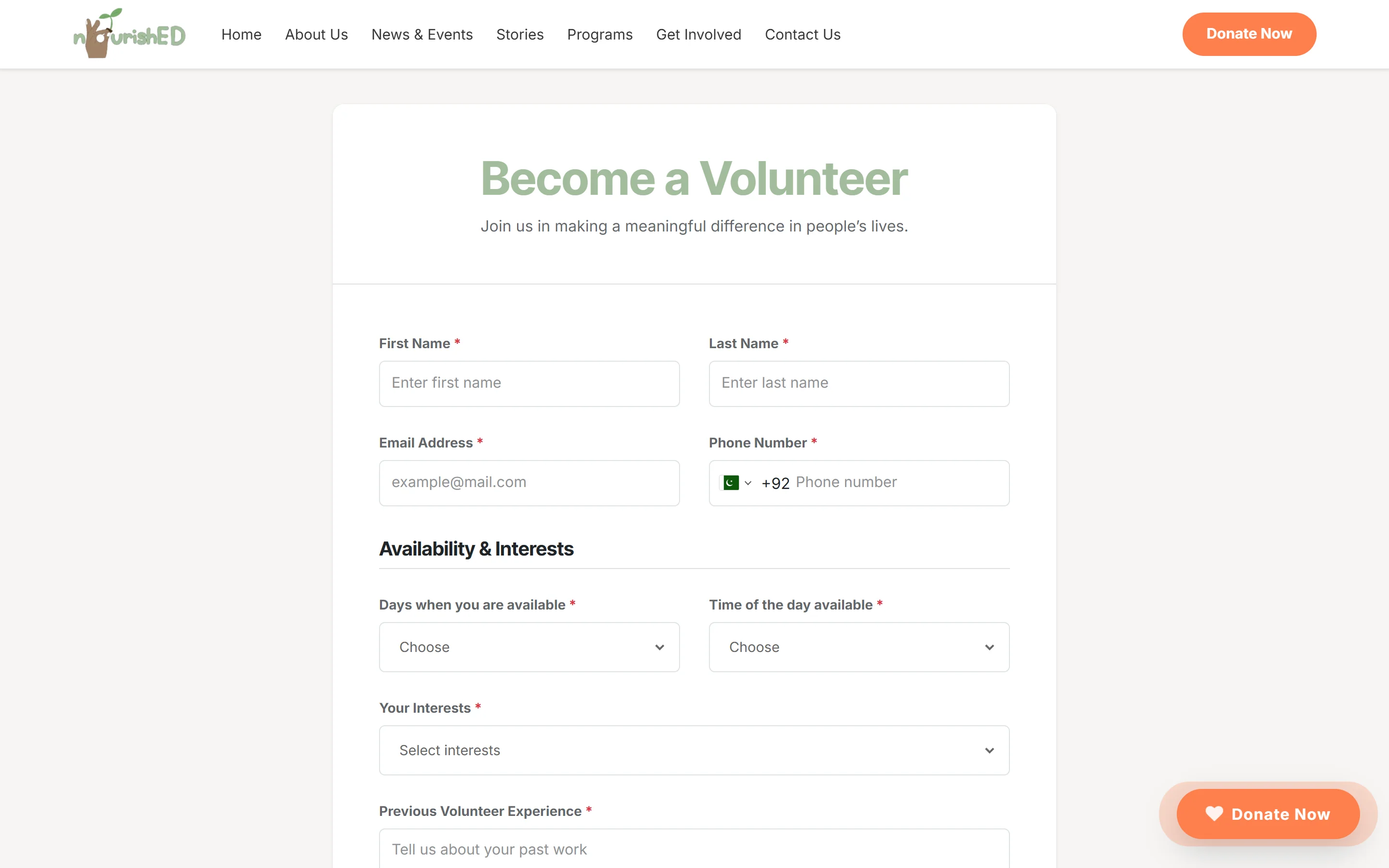 NourishED Welfare Trust volunteer onboarding portal
