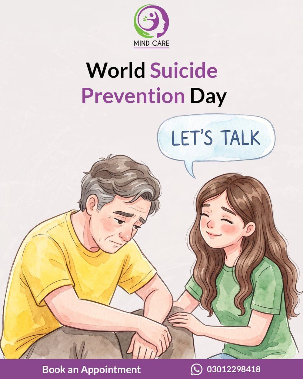 MindCarePK social post — “World Suicide Prevention Day: let’s talk”