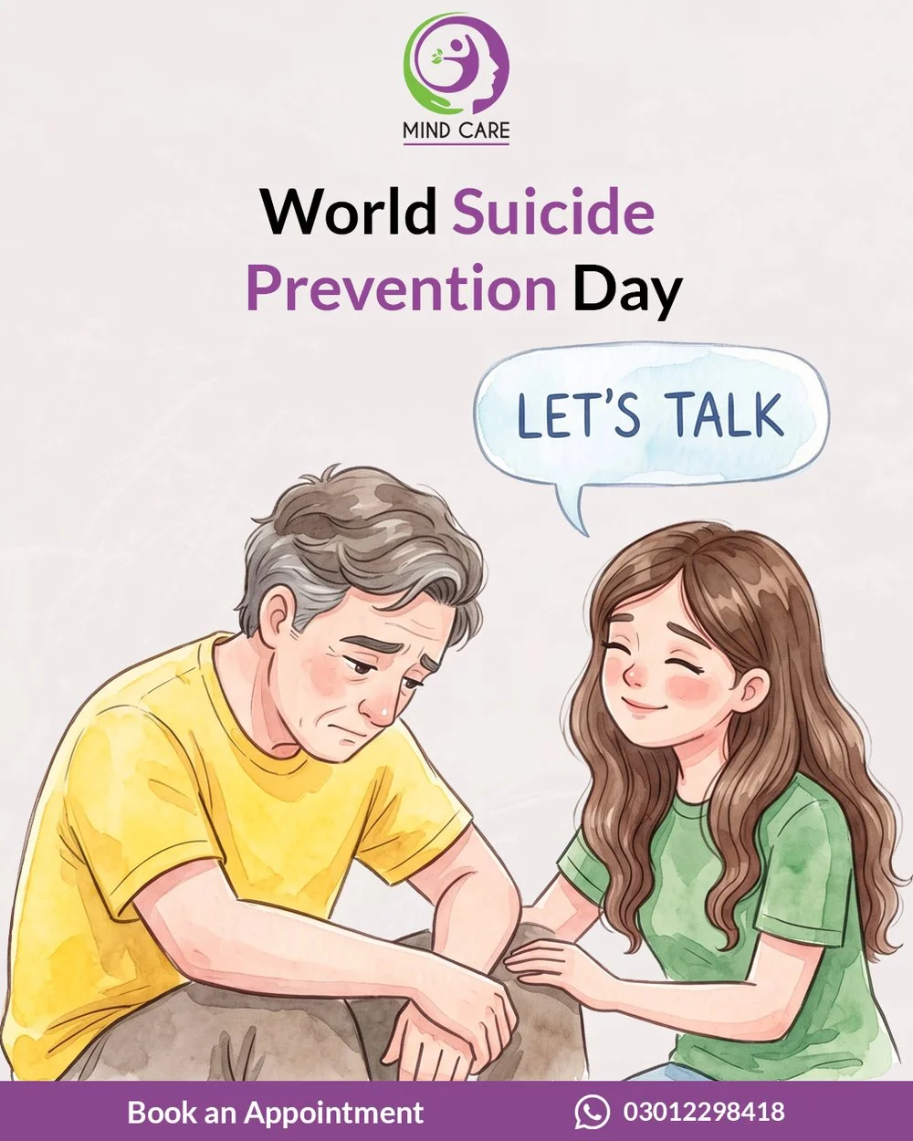 MindCarePK social post — “World Suicide Prevention Day: let’s talk”