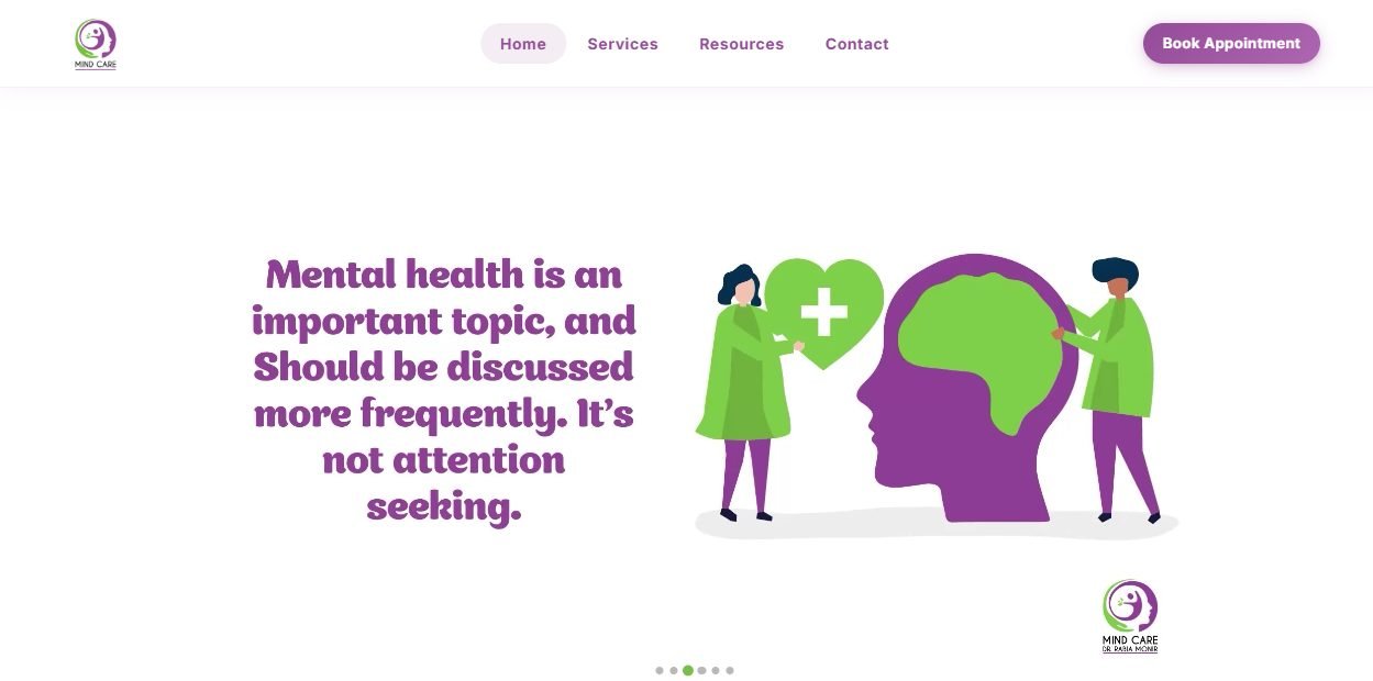 MindCarePK homepage — hero message and primary navigation
